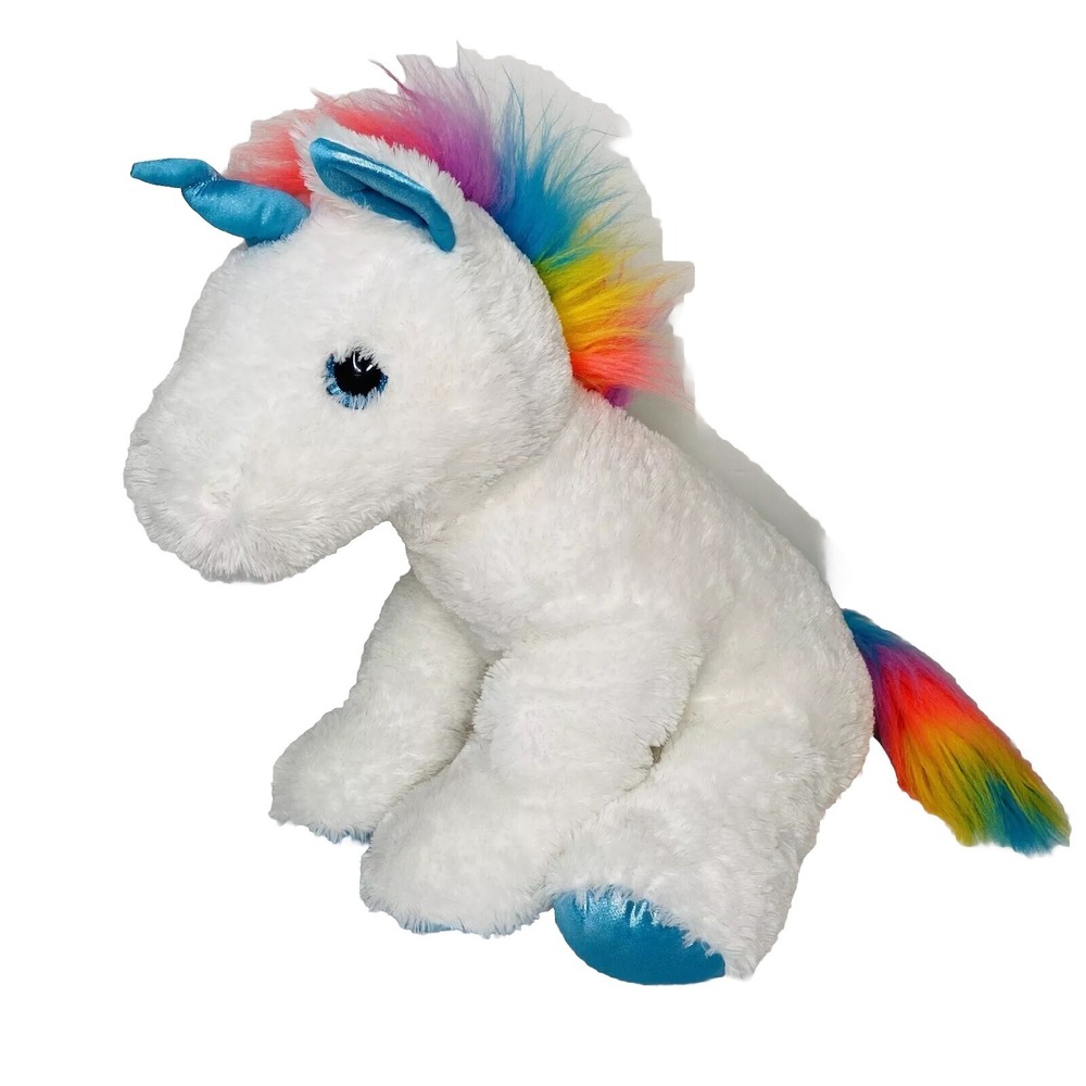Justice Plush Stuffed Unicorn White Rainbow Blue Sparkle Tween 24in 160158C 2017